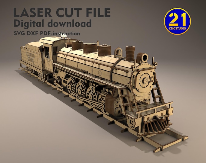 Steam locomotive Dollywood Express No. 70 - Detailed 3D Laser Cut Model | Scale 1/32 | SVG & DXF Files | Digital Download