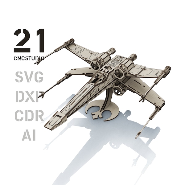 Raumschiff X-Wing Datei cdr, svg und dxf Vektordatei für Lasercut 3D Konstruktor