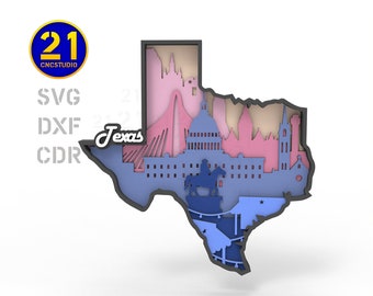Texas Laser Cut File SVG DXF | State Landmarks Silhouette