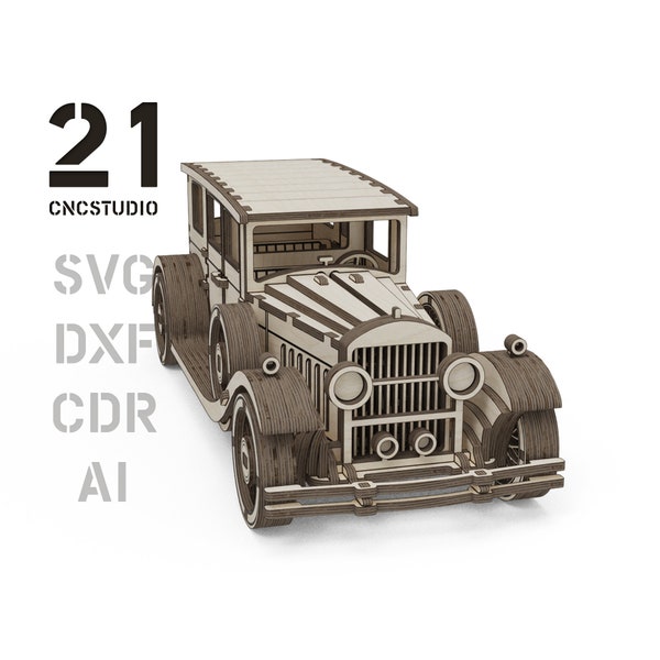 Fichier découpé au laser de voiture classique, dxf, svg, ai et cdr, fichier de puzzle 3D, constructeur en bois