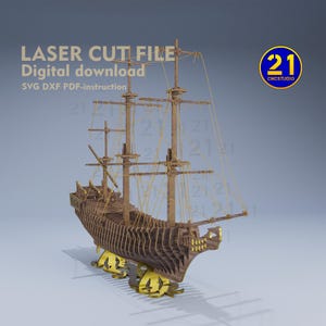 The Black Pearl Laser Cut File | 3D Wooden Sailboat Model | DIY Laser Cutting Project