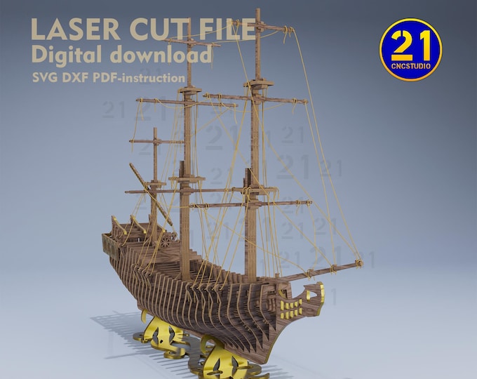 The Black Pearl Laser Cut File | 3D Wooden Sailboat Model | DIY Laser Cutting Project