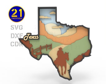 Texas Countryside Silhouette: Multilayer Laser Cut File (SVG, DXF, CDR)