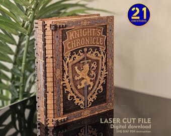 Knight Book Box SVG, Laser Cut File for Medieval Keepsake, Fantasy Book Decor, Secret Storage Box, 3D Puzzle Gift for Friend