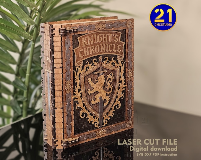 Knight Book Box SVG, Laser Cut File for Medieval Keepsake, Fantasy Book Decor, Secret Storage Box, 3D Puzzle Gift for Friend