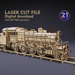 File di costruzione di locomotive in legno per treni a vapore in formato DXF, SVG, AI e CDR, file puzzle 3D per taglio laser