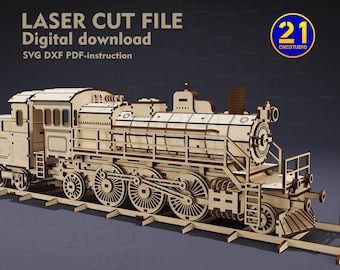 Steam Train wooden constructor locomotive file dxf, svg, ai and cdr 3d puzzle file for laser cut