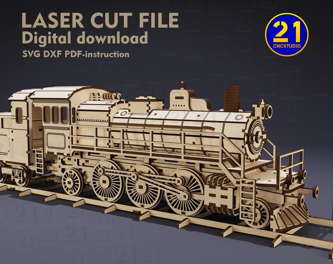 Steam Train wooden constructor locomotive file dxf, svg, ai and cdr 3d puzzle file for laser cut