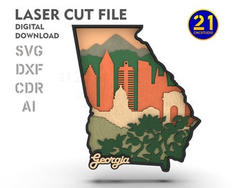 Georgia State Scenery Layered Laser Cut File | Georgia Map Art DIY Decor | Digital Download