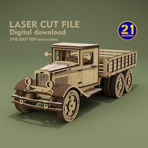 Archivo de corte láser de camión clásico / Modelo de madera 3D / Descarga digital para corte láser SVG DXF