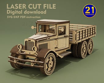 Classic Truck Laser Cut File | 3D Wooden Model | Digital Download for Laser Cutting SVG DXF