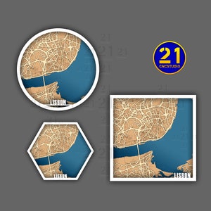 Fichier de Lisbonne multicouche découpé au laser aux formats cdr, svg et dxf