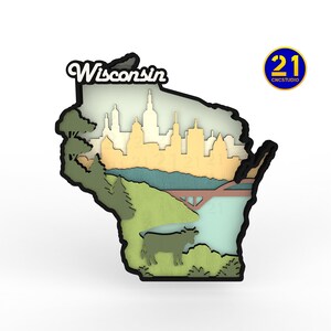 Wisconsin State Vignette | Laser Cut Multilayer SVG DXF | Digital Download