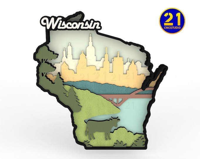Wisconsin State Vignette - Laser Cut Multilayer File svg dxf ai eps cdr