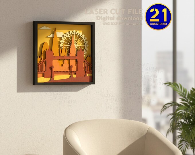 London Skyline 3D Layered Wall Art | Laser Cut File SVG DXF | Digital Download
