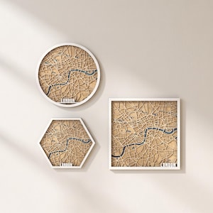 London Street Map Laser Cut Files: 4 Layers, 3 Frame Shapes
