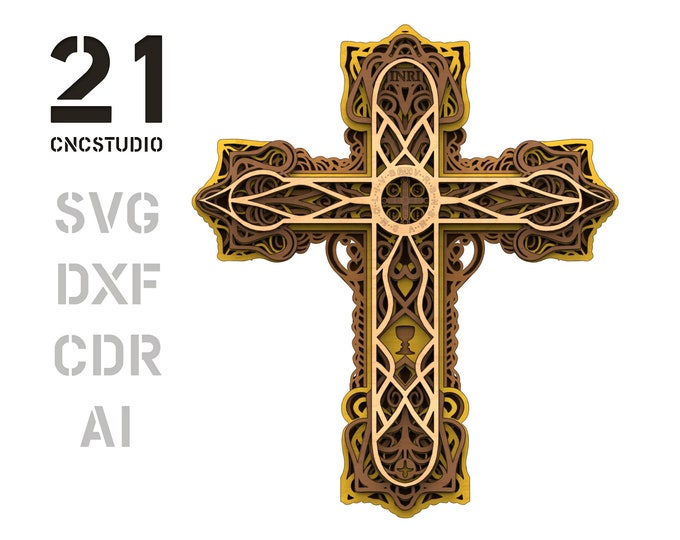 Cross St Benedict 5 layers 2.5d dxf, svg, ai, cdr laser cut file