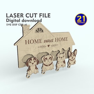 Hondensleutelhanger SVG DXF | Home Sweet Home lasergesneden bestand | Digitale download voor dierendecoraties