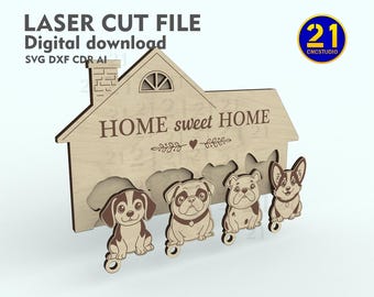 Dog Key Holder Laser Cut File: Home Sweet Home Pet Decor (SVG DXF)