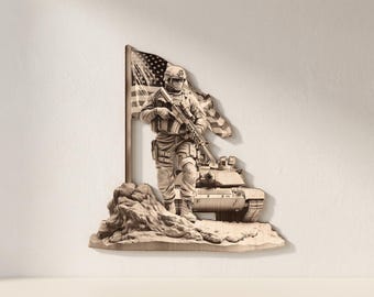 Soldier and Tank Laser Engraving Files: PNG Image and SVG Outline
