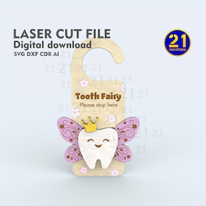 Accroche-porte fée des dents v2 - fichier 3D découpé au laser - SVG, DXF, cdr - bricolage Woodcraft en téléchargement numérique