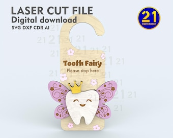 Tooth Fairy Door Hanger v2 - 3D Laser Cut File - SVG, DXF, cdr - DIY Woodcraft Digital Download
