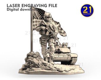 American Soldier 3D Laser Engraving Design - SVG, DXF, Grayscale PNG - Digital Download for Laser Cutting and Engraving