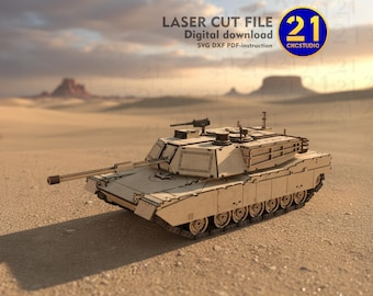 Abrams Tank Model | 1/16 Scale Laser Cut File SVG DXF | Digital Download