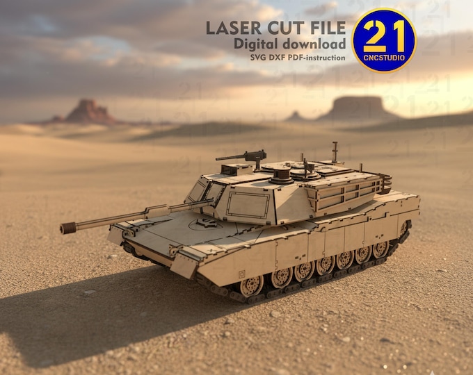 Abrams Tank Model | 1/16 Scale Laser Cut File SVG DXF | Digital Download