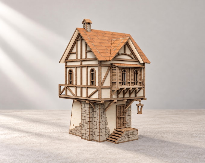 Medieval House Laser Cut Files: 1/27 Model with Open Wall Option