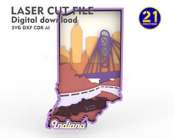 Indiana State Vignette Laser Cut Files | Multilayer SVG DXF | Digital Download