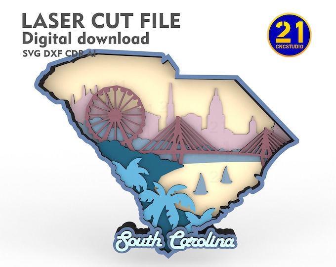 South Carolina State Vignette laser cut file svg dxf ai eps cdr