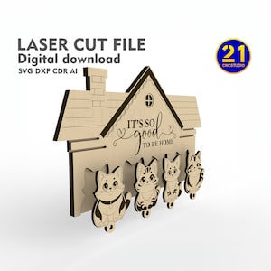 Portachiavi a tema gatto / File tagliato al laser / Download digitale / Arredamento per la casa / DXF SVG CDR Ai
