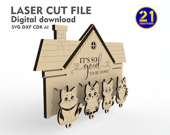 Cat-Themed Key Holder | Laser Cut File | Digital Download | Home Decor | DXF SVG CDR Ai