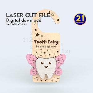 Appendino per porta Fatina dei denti - File tagliato al laser 3D - SVG, DXF, cdr - Download digitale fai da te in legno