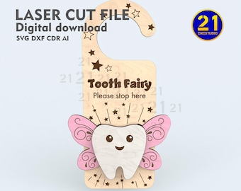 Tooth Fairy Door Hanger - 3D Laser Cut File - SVG, DXF, cdr - DIY Woodcraft Digital Download
