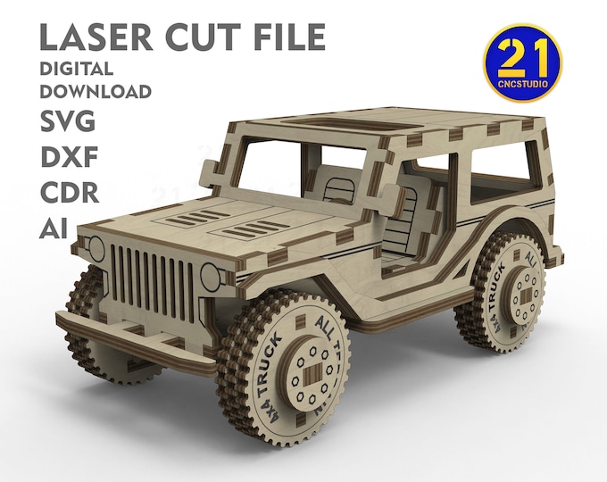 4x4 Truck Laser Cut Model Kit for Kids - Digital Download SVG, DXF, CDR, Ai Files