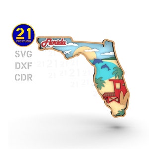 Florida State Vignette - Multilayer Laser Cut Datei svg dxf ai eps cdr