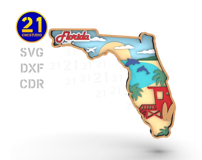 Florida State Vignette - Multilayer Laser Cut File svg dxf ai eps cdr