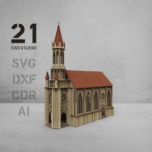 Gothic Kirche SVG, Laser geschnitten Datei für Miniaturmodell, 3D Kathedrale Puzzle Plan für Diorama, Architekturbausatz für Glowforge