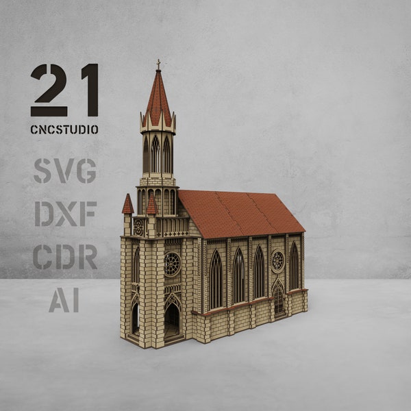Gothic Church laser cut file, dxf, svg, ai and cdr, 3d puzzle file, wooden constructor
