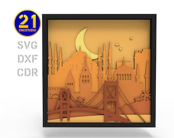 Istanbul Skyline Multilayer Laser Cut File – Enchanting Cityscape at Dusk
