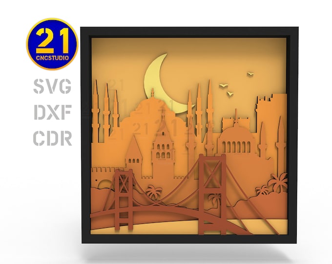 Istanbul Skyline Multilayer Laser Cut File – Enchanting Cityscape at Dusk
