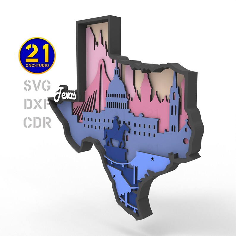 Texas Laser Cut File SVG DXF | State Landmarks Silhouette - Etsy Australia