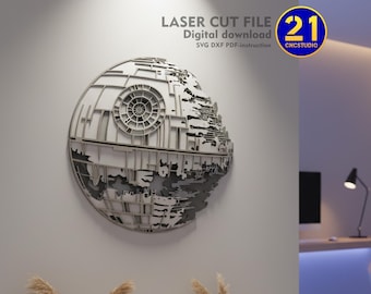 Death Star 5 layers 2.5d dxf, svg, ai, cdr laser cut file