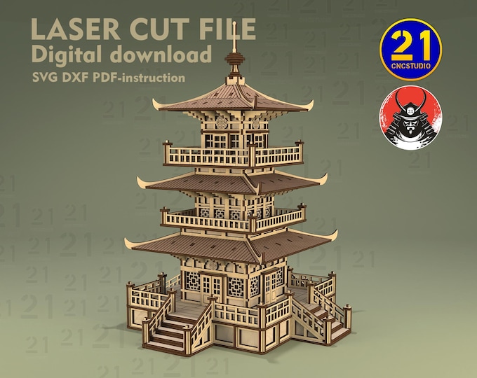 Asian Pagoda Laser Cut File | 28mm-32mm Scale Tabletop RPG Terrain for Samurai Village | Digital Download SVG DXF