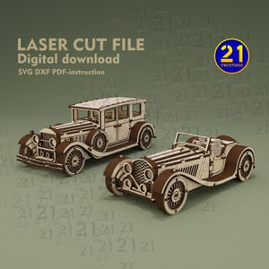File tagliati al laser per set di auto d'epoca / Modelli di auto classiche e cabriolet roadster / Puzzle in legno 3D SVG DXF / Download digitale Glowforge xTool