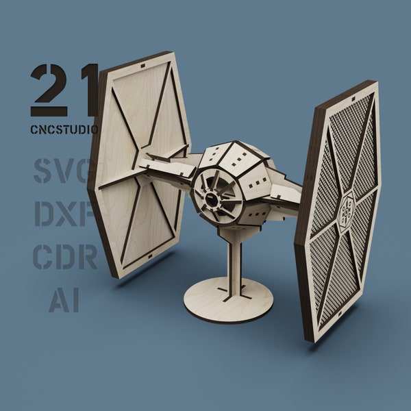 Spaceship TIE Fighter file cdr, svg and dxf vector file for laser cut 3d constructor