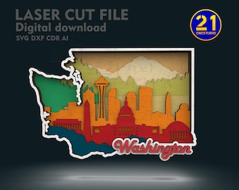 Washington 8-Layer SVG Laser Cut File | Multilayer 3D State Map | Glowforge Ready Digital Download