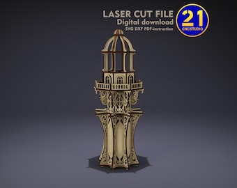 Mini Leuchtturm 3D Puzzle SVG DXF | Laserschnittdatei Digitaler Download